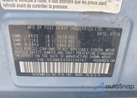 2010 Subaru Legacy 2.5I Limited z USA, uszkodzony, nr VIN 4S3BMCK65A3234747